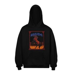 Rhude Black Hoodie with Red and Blue Graphic